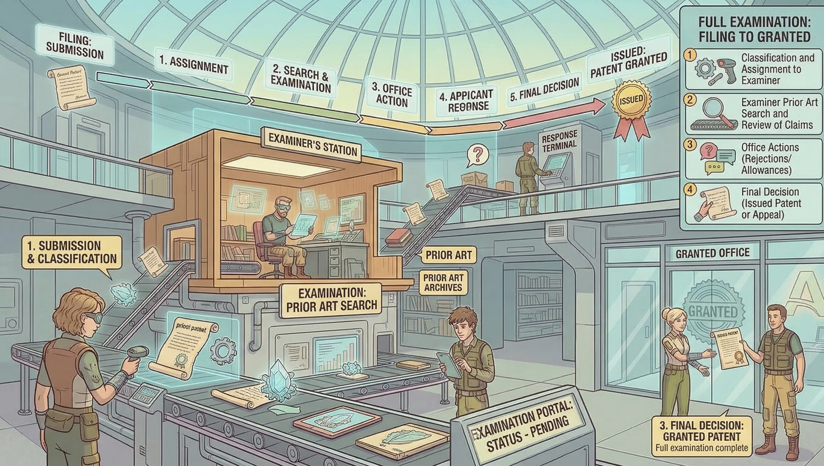 Illustration of what happens after filing a patent application